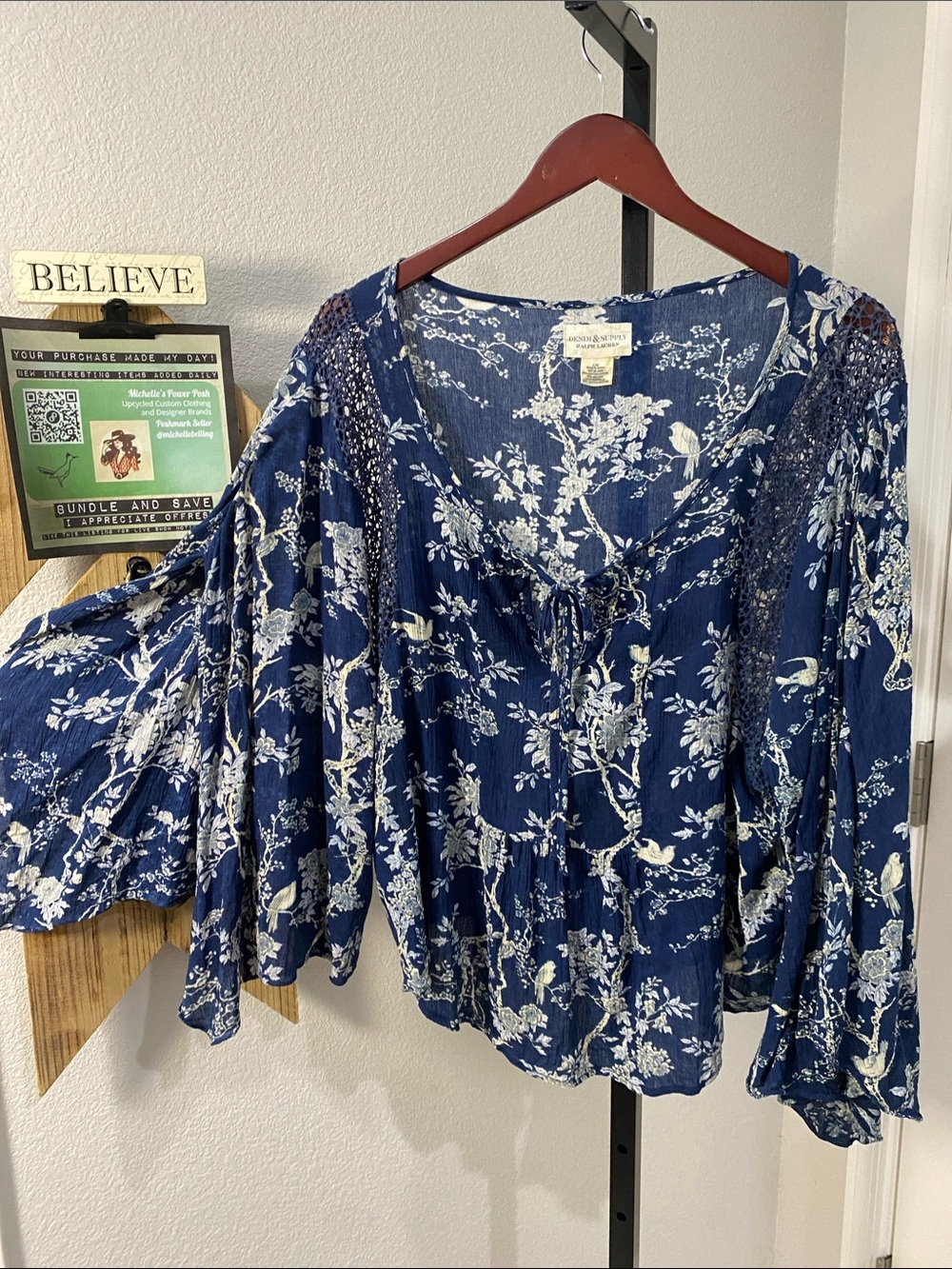 Denim & Supply Ralph Lauren Navy Floral Tie-Front Boho Blouse